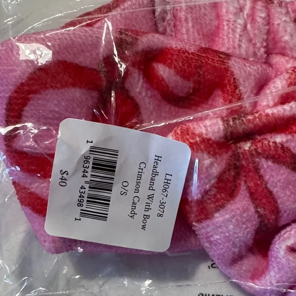 LoveShackFancy Pink and Red Crimson Candy Patterned Bow Headband